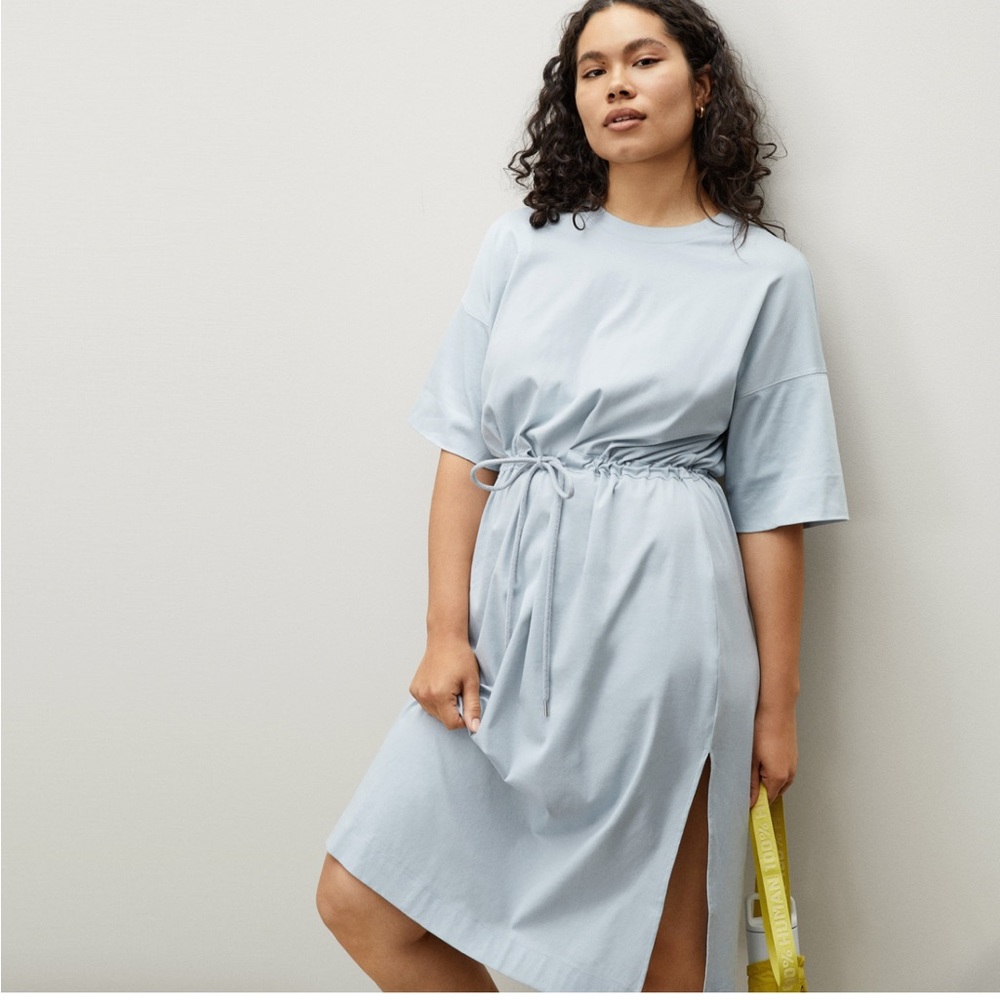 🦋 Everlane| Light Blue Cotton Tie Waist Midi T-Shirt Dress XS